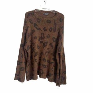 Wooden Ships Brown Animal Print Mohair Wool Blend Oversized Sweater